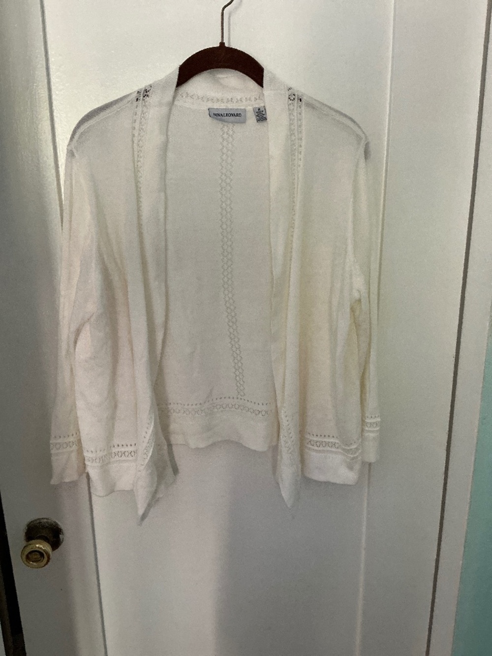 Open-Front White Cardigan – 3/4 Sleeve Lightweight Layer, Size 1X
